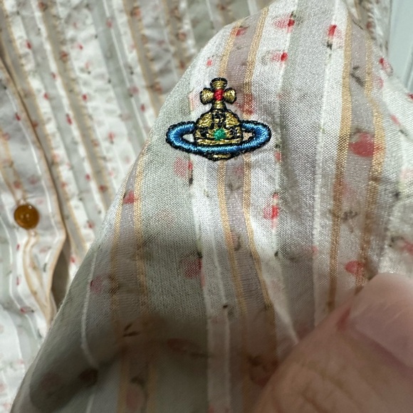 Vintage Vivienne Westwood Red Label Striped Button Down Orb Logo Top Size Small - Picture 2 of 11